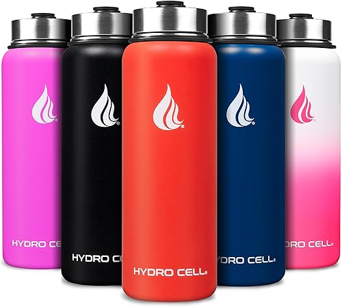 Miniatura 165 de HYDRO CELL Botella de agua aislada de acero inoxidable con pajilla, para bebidas frías y calientes, frasco de vacío de metal con tapa de rosca y