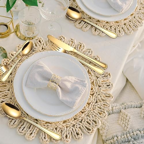 Miniatura 17 de A·HOUSEWARE - Juego de cubiertos iridiscentes con diseño hueco, 20 piezas, acero inoxidable, incluye tenedores, cucharas, cuchillos, utensilios