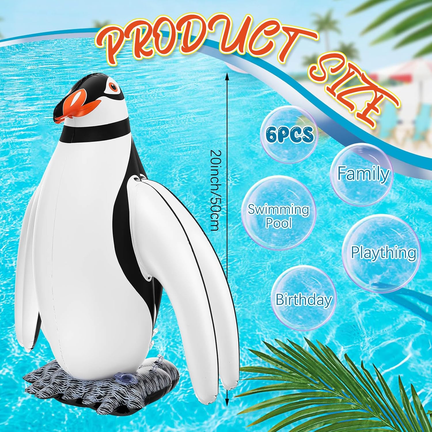 Syhood 6 Pcs 20" Inflatable Penguin Pool Float Summer Party Decorations image 2