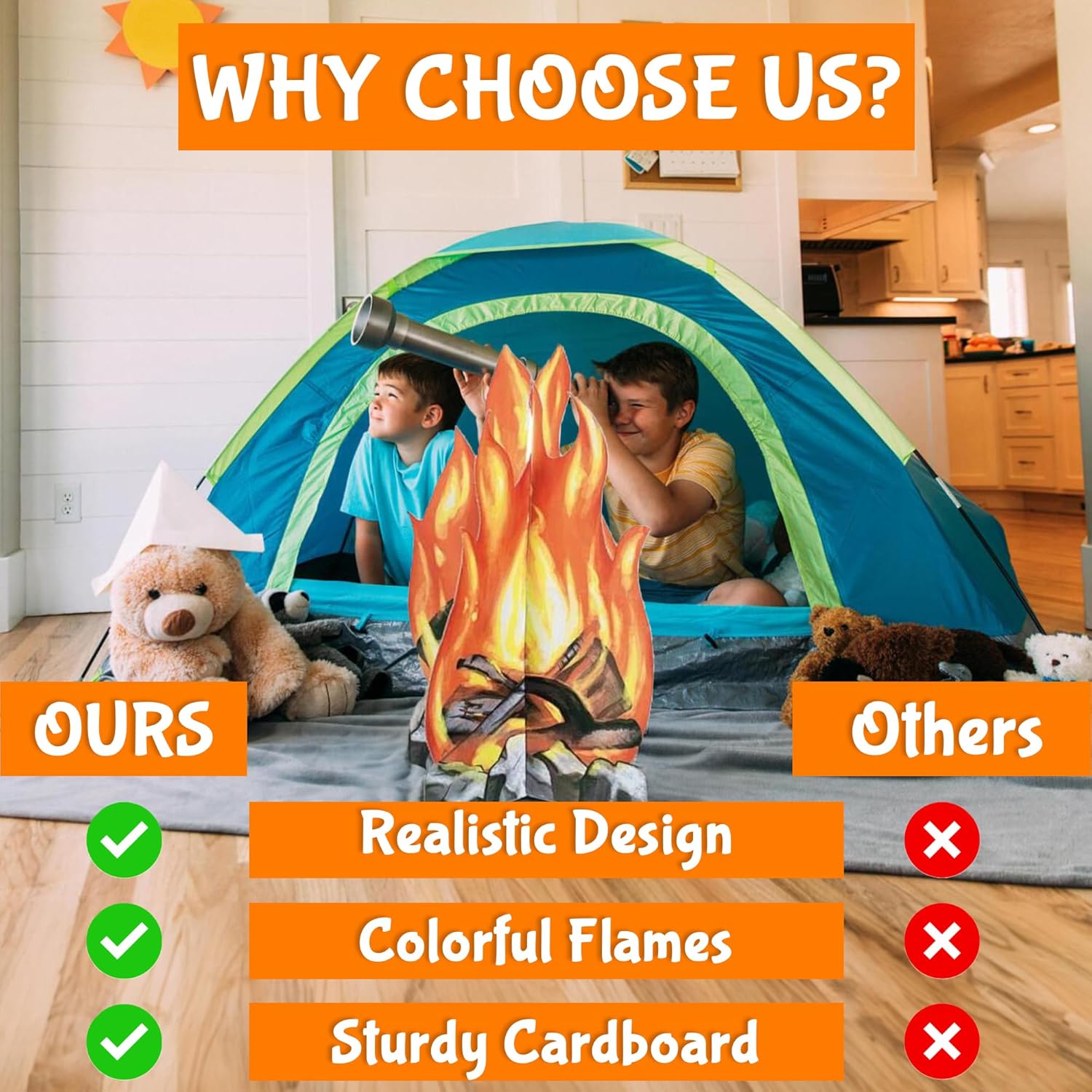 Fun Express Cardboard Campfire Stand up - Faux Camp fire Decoration for Kids - VBS Vacation Bible School Supplies/Decor