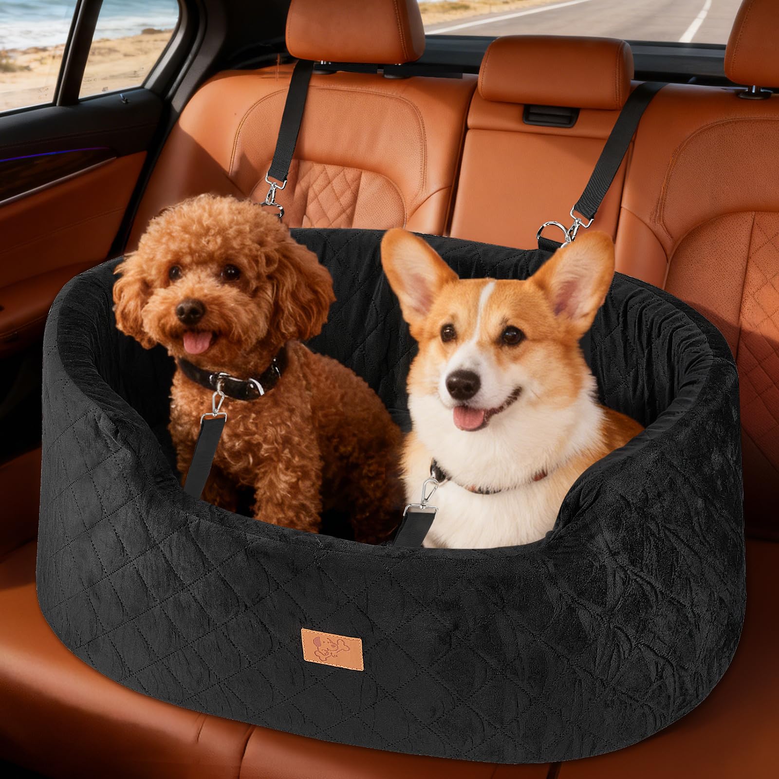 Asiento de Coche para Perros Medianos/Grandes, con Asiento Extraíble, Cuerda de Seguridad & Base Antideslizante y Funda Extraíble, Asiento de Coche para Perros (Redondos 78x52x36CM)