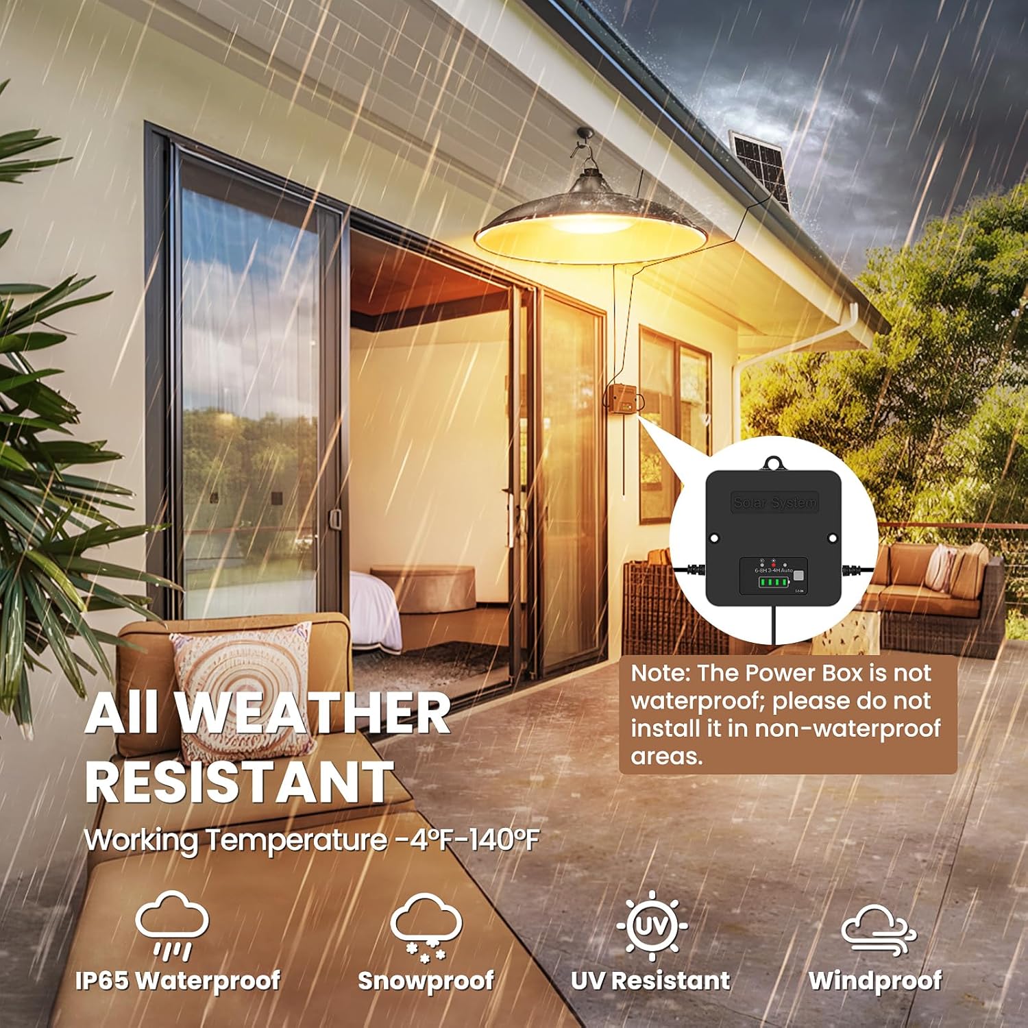 Solar Shed Light Indoor Outdoor, Warm White Daytime Available Pendant Light with Pull String, Dusk to Dawn, 3 Lighting Modes Solar Lights Indoor, IP65 Waterproof for Barn, Gazebo, Shop, Garage