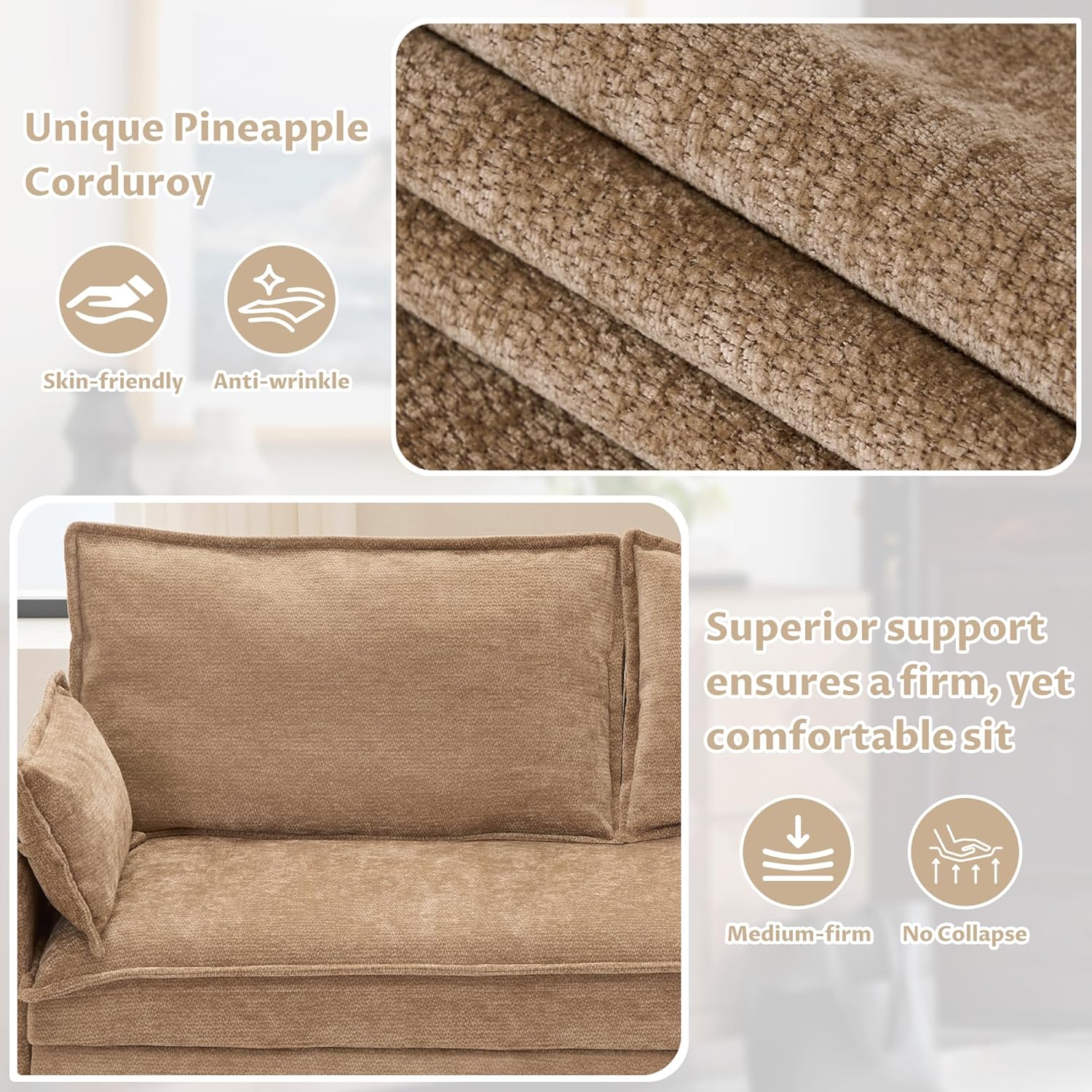 SUNWAVE 60" Queen Pull Out Sofa Bed - Convertible Sleeper Sofa Bed, Chenille Loveseat Pull Out Couch with USB Charging, Side Pockets for Living Room, Bedroom, Small Spaces (Brown, 60")
