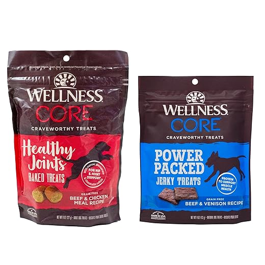 Wellness CORE Grain Free Dog Treats - 2 Flavor Variety Bundle: (1) Each: Healthy Joints Beef Chewy Baked, Power Packed Beef Venison Chewy Jerky (4-8 Ounces)