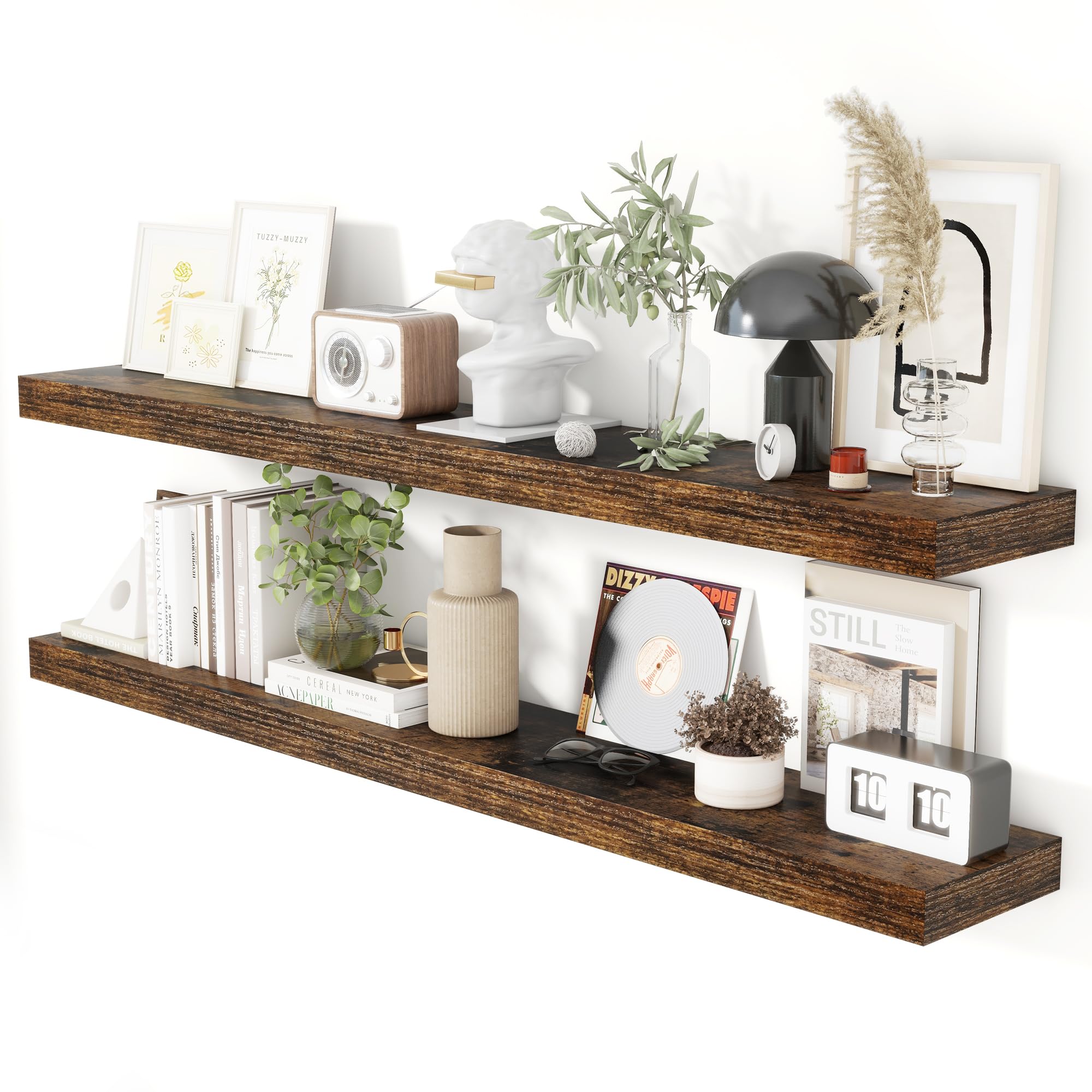 Heimlove Floating Shelves for Wall, 100cm, Vintage Brown, Set of 2