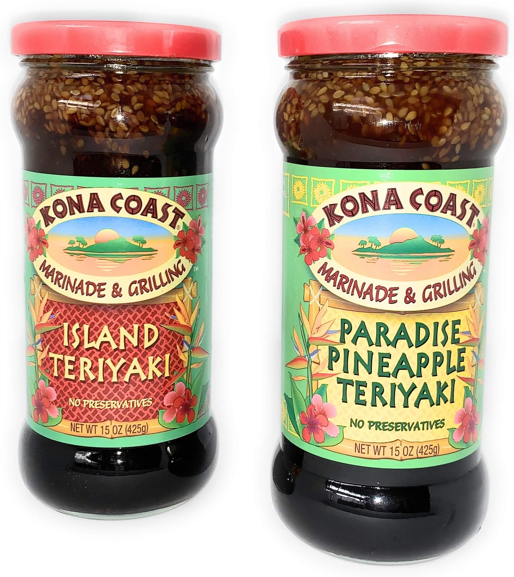 Island Paridise Teriyaki Marinade! Two Pack of Kona Coast Marinade Grilling, One Paradise Pineapple Teriyaki! One Island Teriyaki! Ready For Indoor and Outdoor Grilling For Teriyaki Lovers!