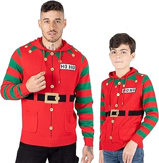 NOROZE Men\'s Boys Christmas Jumper Hoodie Unisex Elf Hoho Candy Cane 3D Knitted Pullover Kids Family Xmas Matching Top