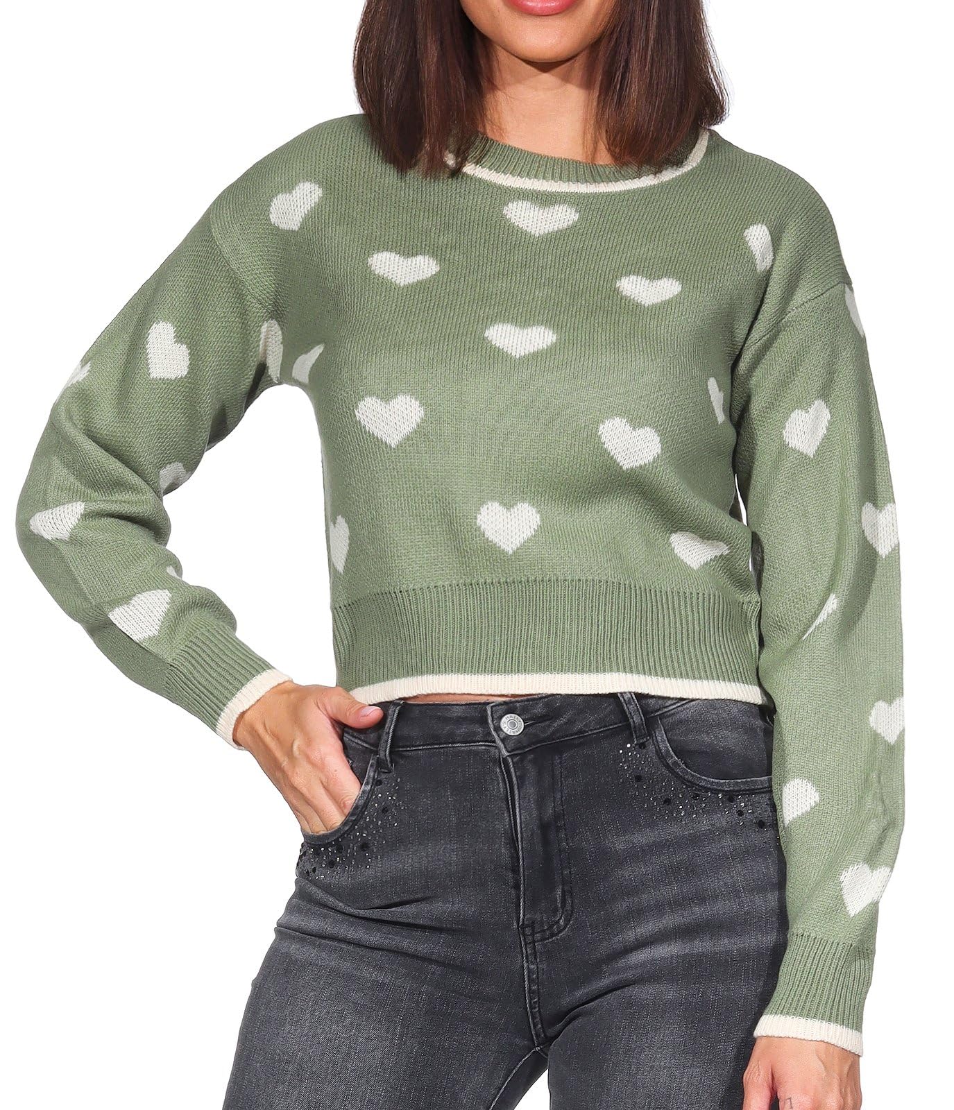 JDY Damen Strickpullover kurzer Pullover Pulli mit Herzen JDYRomance