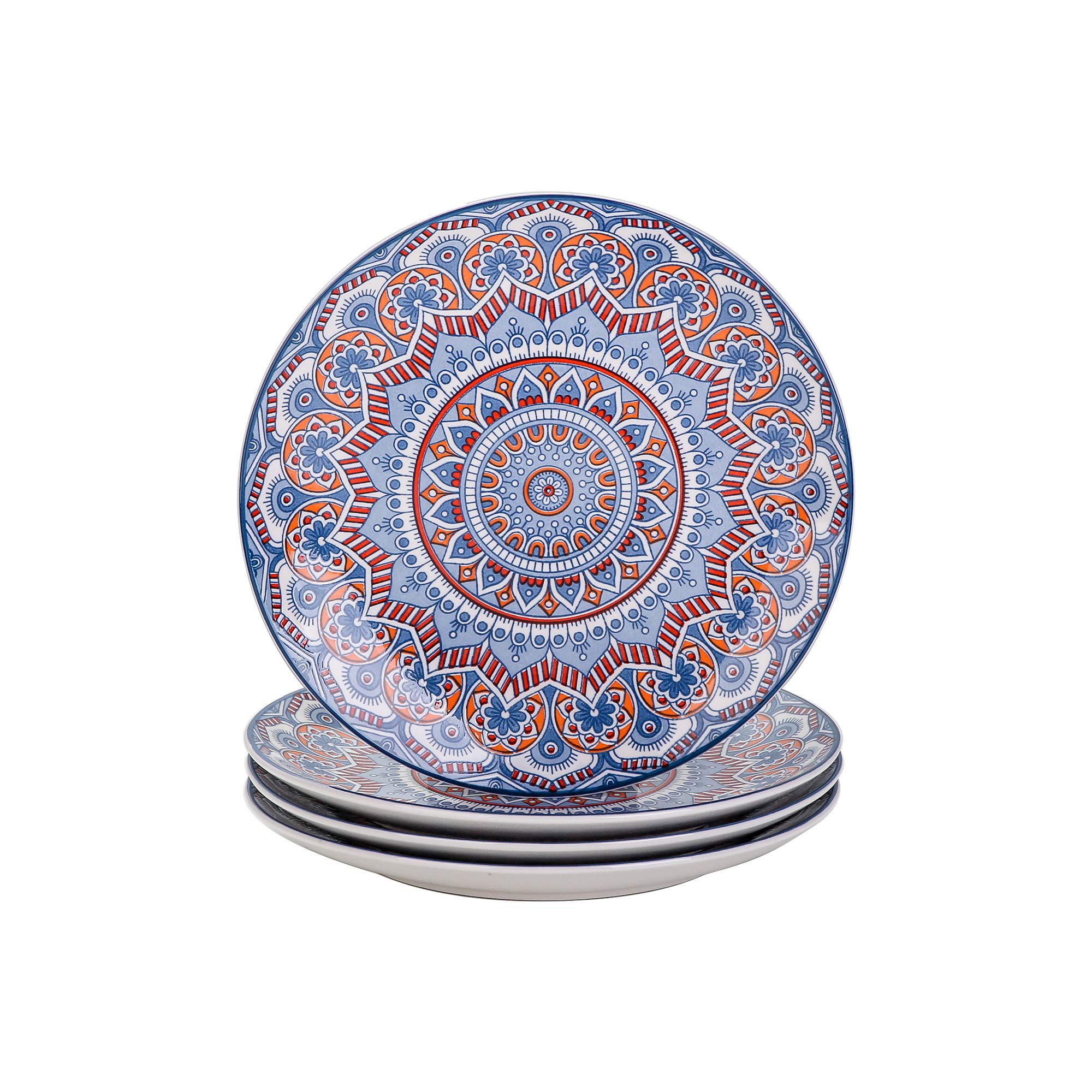 vancasso Mandala Patterned 4-Piece Dinner Plate, Turquoise Ceramic Bohemian Style Porcelain Tableware, 10.5 inch Dinner/Salad/Fruit/Snack Plate(26.3 * 26.3 * 3cm)