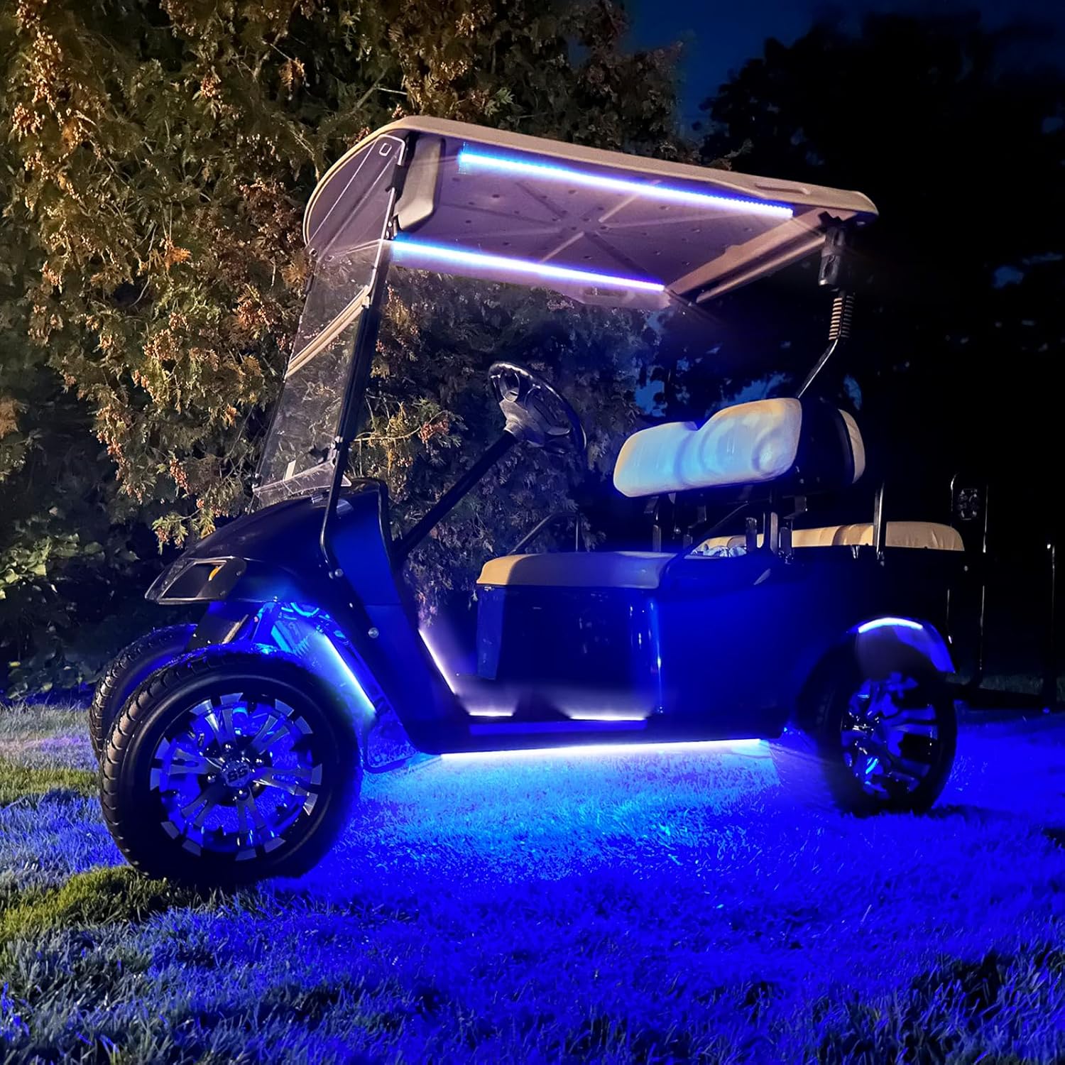 Roykaw Golf Cart LED Light Strip Underglow Neon Decorative Lighting Compatible with EZGO, Yamaha, Club Car 12-80 V, w/Canopy, Interior, Wheel Well Lights, Water Resistance/Multi-Colors & Modes, 14 PCS