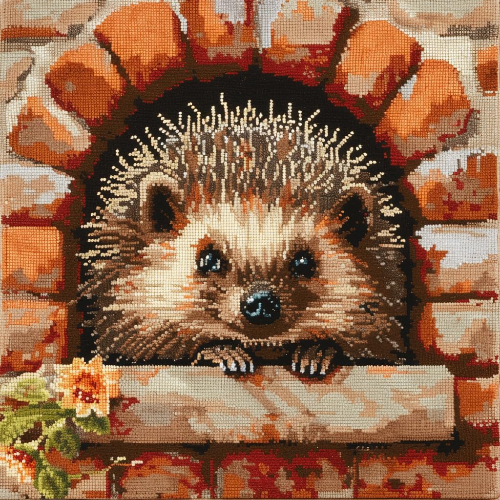 Henypt DIY Latch Hook Kits Pillow with Printed Canvas Handmade Cushion Crochet Yarn Hook and Latch Kit Pillowcase Decoration 43x43cm(Animal Hedgehog)