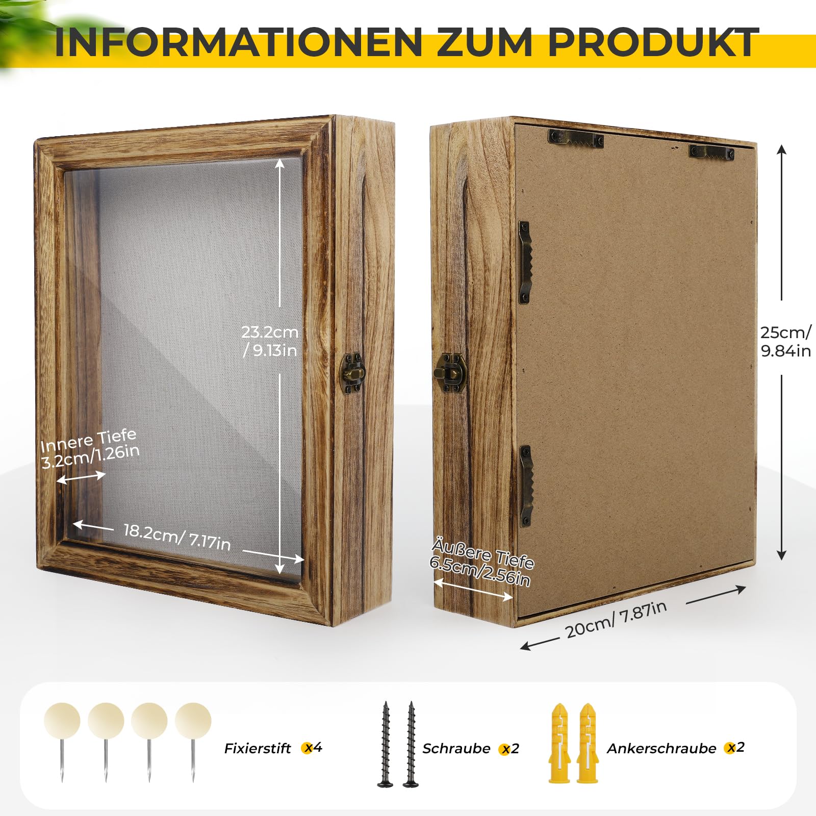 3D Bilderrahmen Zum Befüllen 25x20 cm, Objektrahmen Holz zum Aufhängen oder Stehend, Bilderrahmen Tief Zum Befüllen für Fotos, Medaillen, Blumen, Hochzeitsstrauß, Erinnerungsstücke