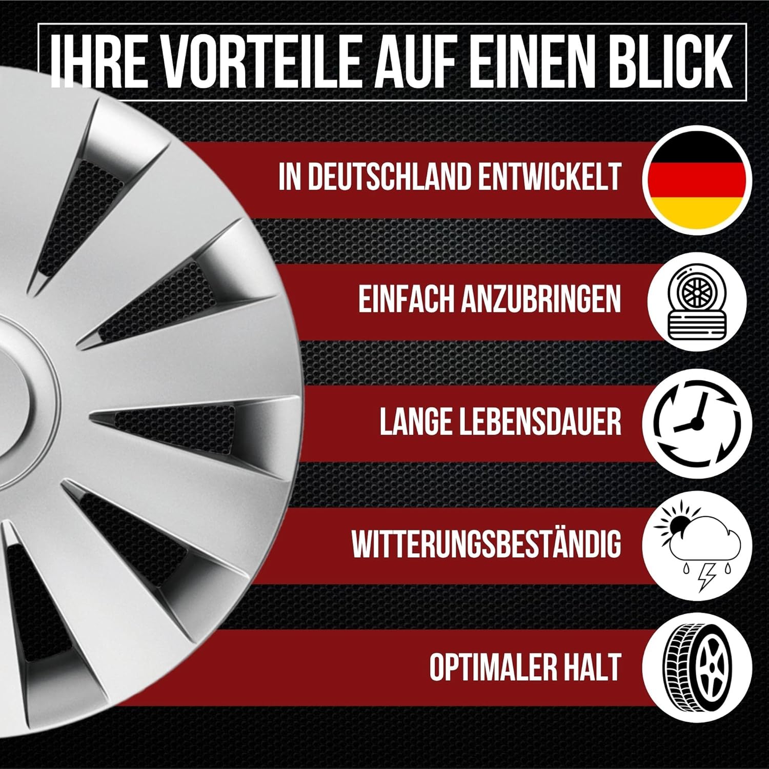 Albrecht Automotive 09005 Car Wheel Trims Strike 15" inches, 1 Set of 4 Units