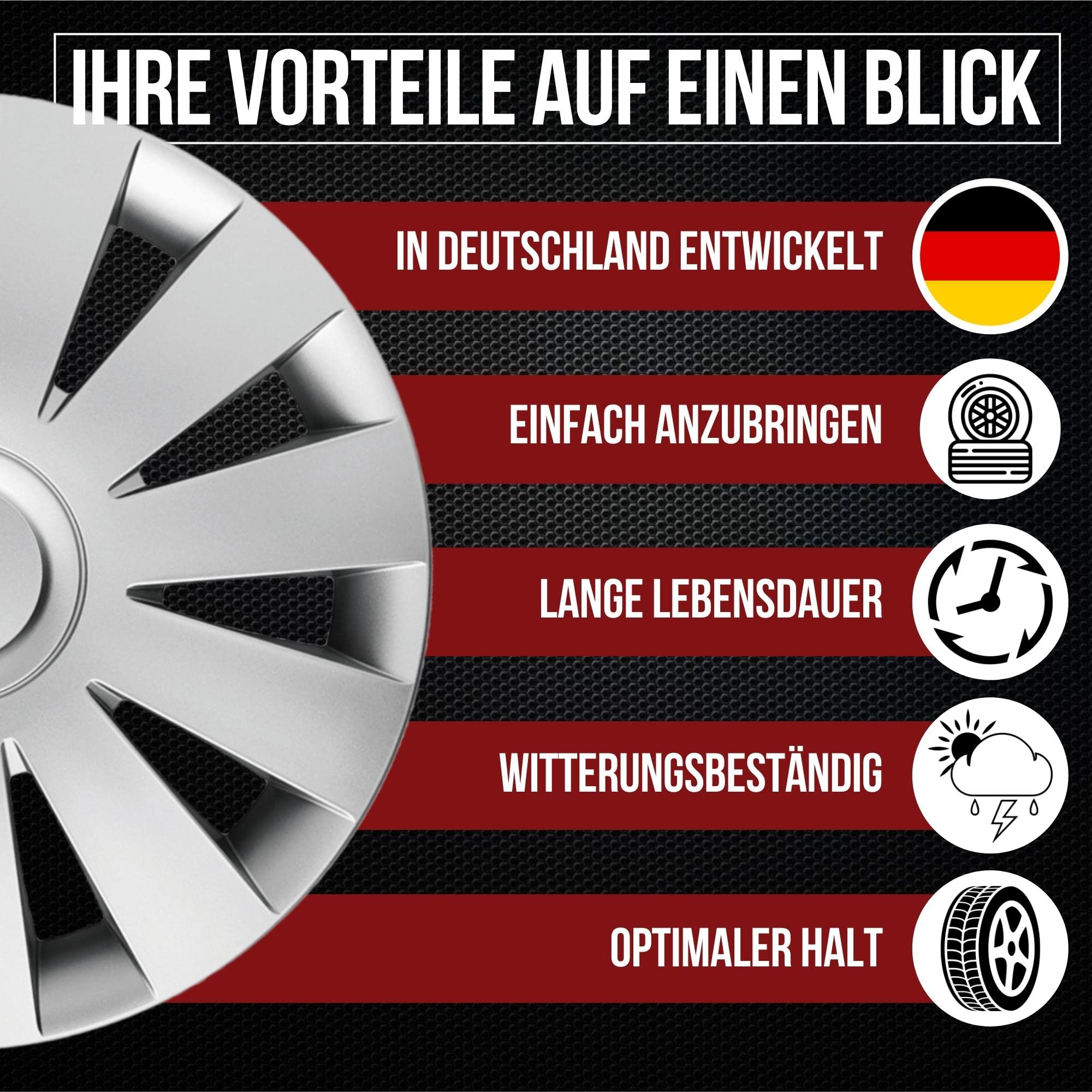 Albrecht 14 inch zilveren wieldoppen voor stalen velgen - Sierwieldoppen Fame an hoogwaardig kunststof met gelaagde coating - Duurzame wieldoppen in originele Albrecht verpakking - Made in the EU