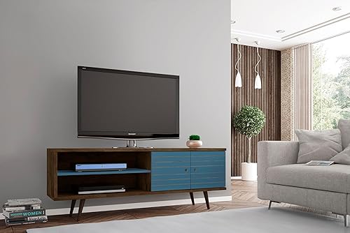 Miniatura 2 de Manhattan Comfort Liberty Collection - Soporte de TV moderno de mediados de siglo con un armario y dos estantes abiertos con patas abiertas, Madera,