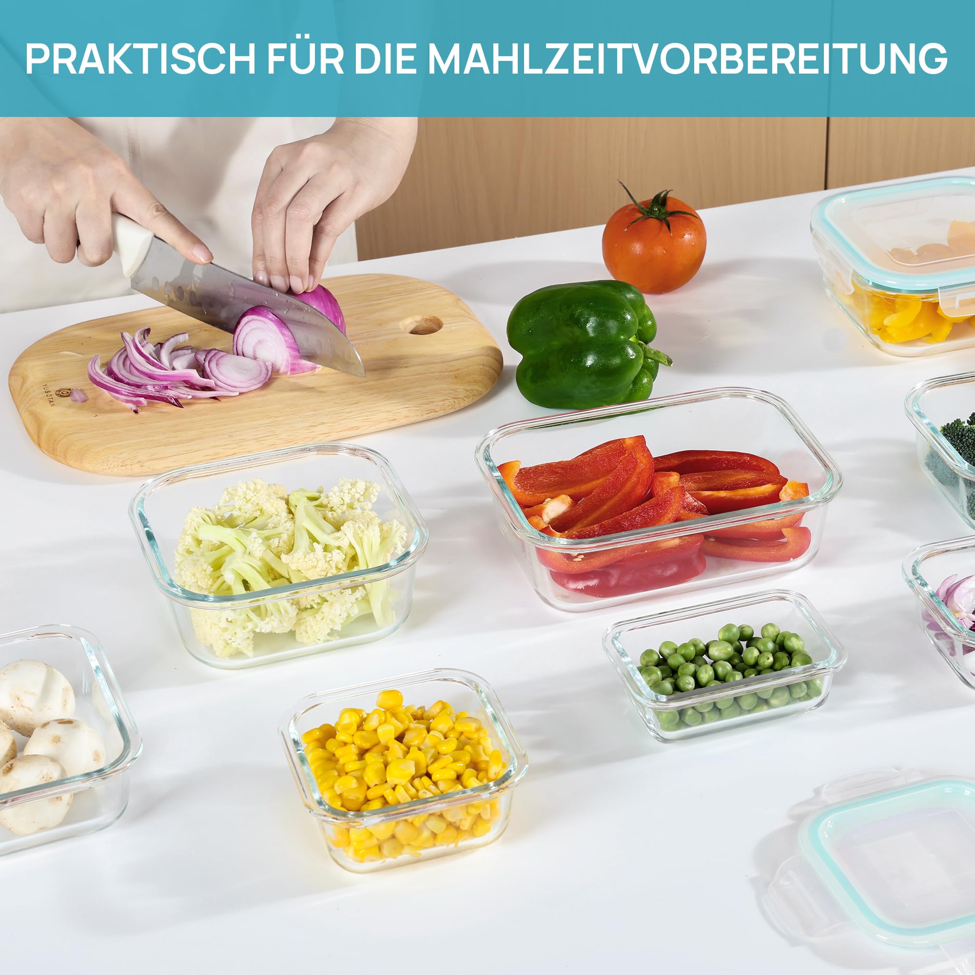 Vtopmart 15 Stück Meal Prep Boxen Glas, Glasdosen mit Deckel Set, Frischhaltedosen Glas mit Auslaufsicherer Verschlussdeckel, für Mikrowellen-, Gefrierschrank- und SpüLmaschinenfest