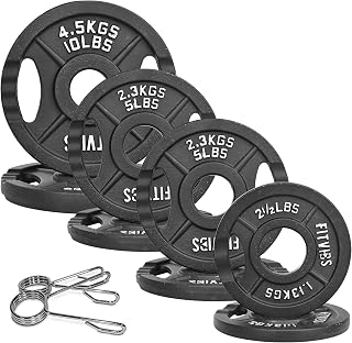 Professional Cast Iron Weight Plates Set (2.5-45LB) with 2-Inch Hole - Black with Silver Lettering for Olympic Barbell, Strength Training & Home Gym