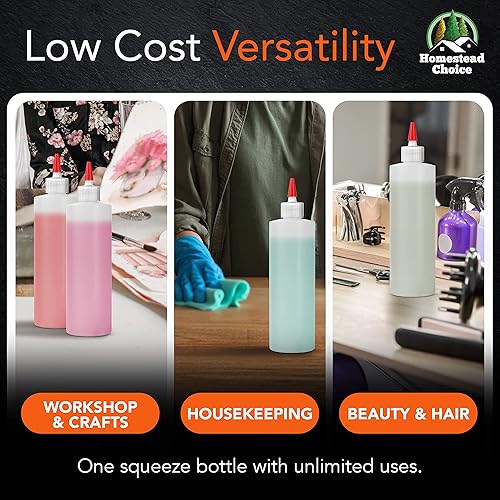 Miniatura 8 de Paquete de 6 botellas de plástico exprimibles para salsas, botellas exprimibles de condimentos de 16 onzas para líquidos, fabricadas en Estados