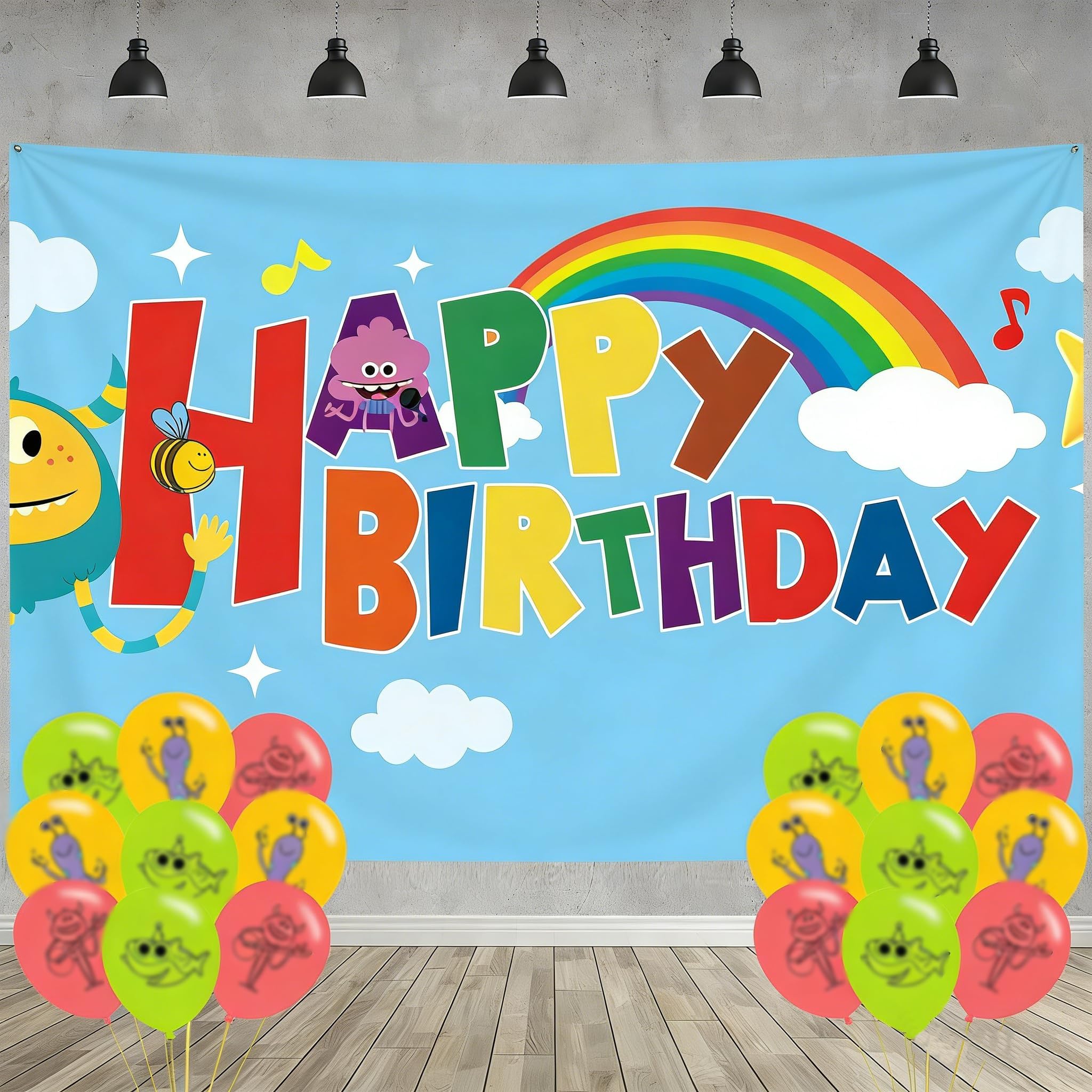 Songs Birthday Party Decoration,Songs Party Photo Background 5 x 3 FT and 18 Pcs Balloon,Songs Merch Party Backdrop Supplies