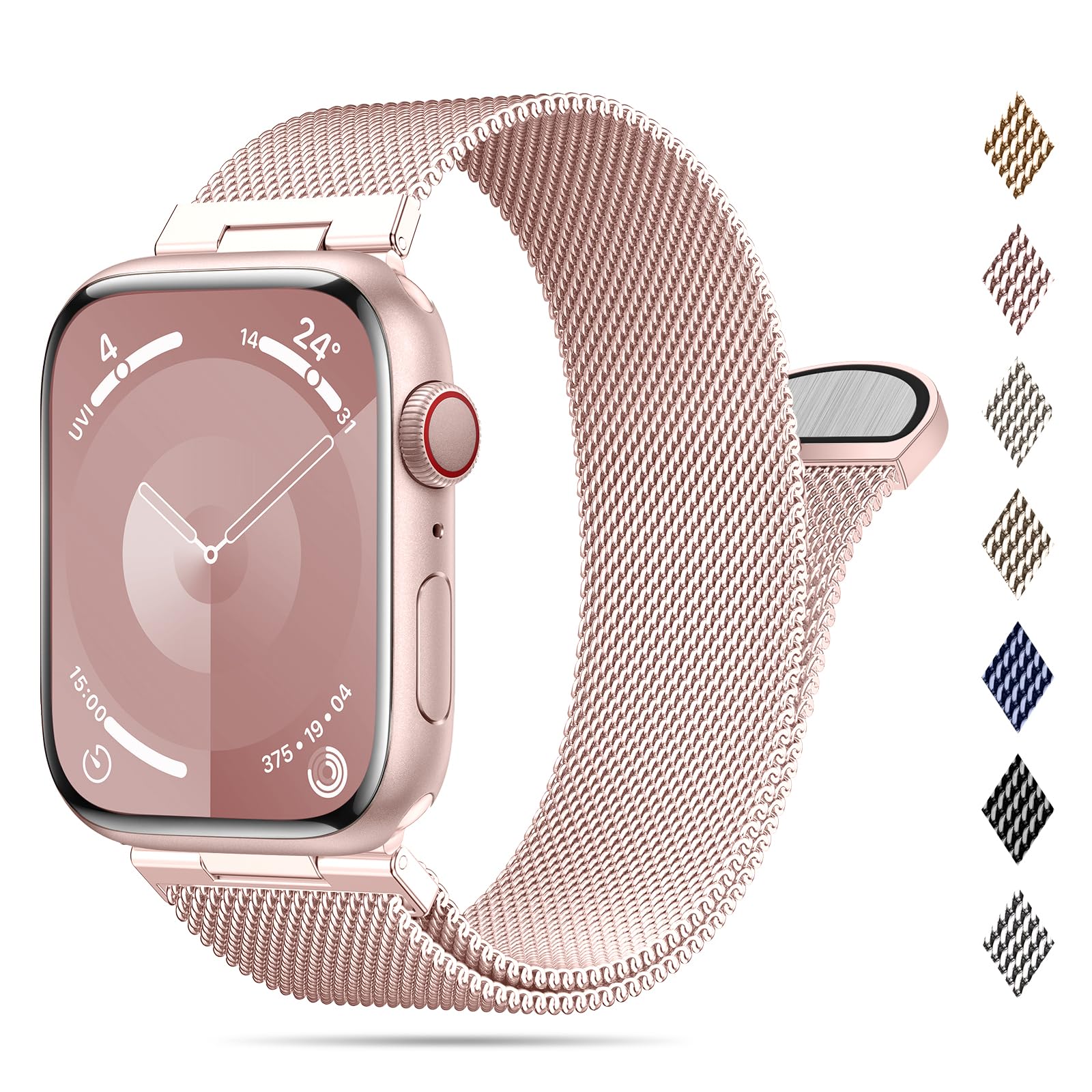 Higgs Metallo Cinturino Compatibile con Cinturino Apple Watch 40mm 38mm 41mm 44mm 42mm 45mm ultra 2 49mm Donna, Cinturini Maglia Milanese Regolabili Magnetiche per iWatch Series SE/2 9 8 7 6 5 4 3 2 1