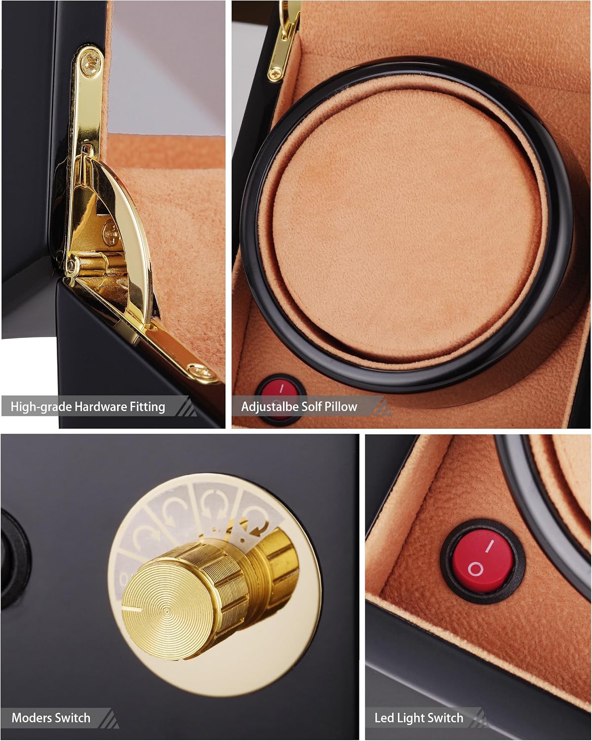 Lenway Single Watch Winder for Automatic Watches | Quiet Motor, LED Light, Four Rotation Modes, Piano Lacquer Appearance, Soft Quality Watch Pillow