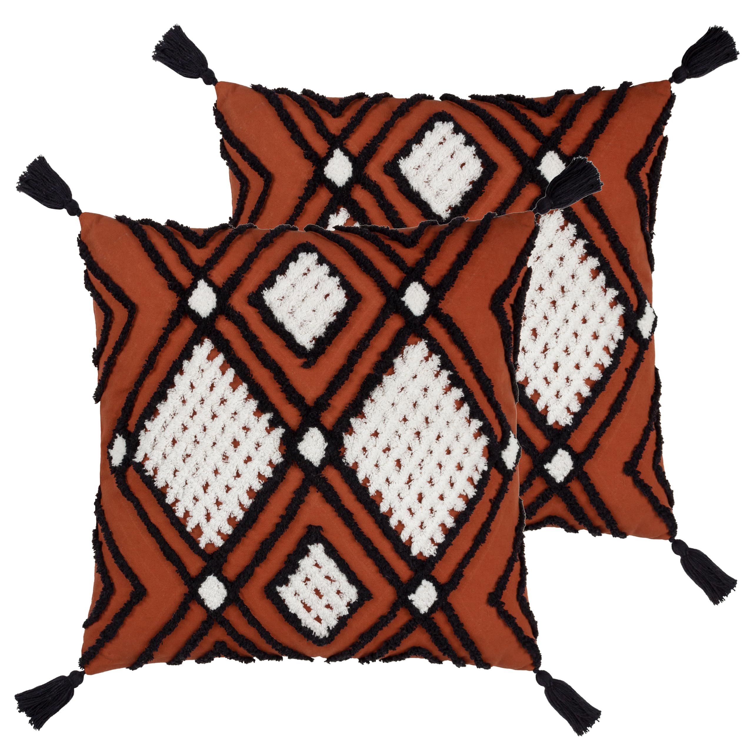 furn. Aquene Tufted Tasselled Polyester Filled Cushion - Twin Pack