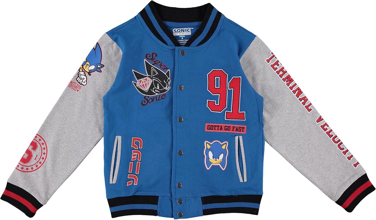 SEGA Boys' Sonic The Hedgehog Varsity Jacket- Sonic, Tails, Shadow and Knuckles Little Boys Sizes 4-18