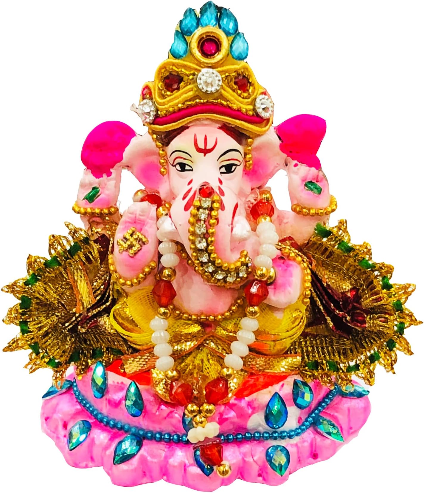 SHOPMEFAST Eco Bejeweled Friendly Handcrafted Clay/Mud Ganpati Murti Biodegradable Kacchi Mitti Ganesha Water Soluble Ganesh Idol for Ganpati Visarjan (H:3.5 Inches. Small)