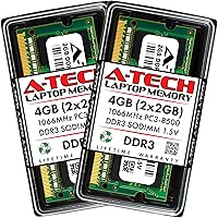 Vista 10 de A-Tech - Módulo de memoria RAM SODIMM para portátil de 1 GB DDR3 1066 MHz PC3-8500 CL7, 1,5 V, 204 pines, sin ECC, SO-DIMM para portátiles