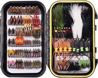 Wifreo Fly Fishing Flies Assortment with Waterproof Fly Box, 28/40/64/92/120pcs Dry/Wet/Nymph/Streamer Flies, Trout/Bass/Panfish/Salmon Fishing Flies