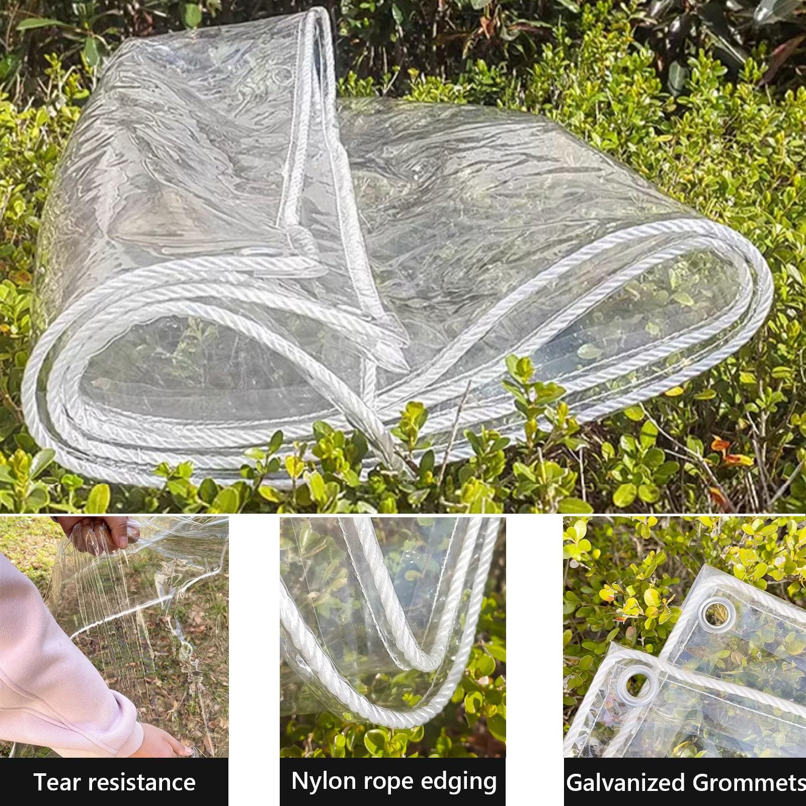 Kunststoff-Plane mit verstärktem Rand, wasserdichte PVC-Plane, 0,45 mm stark, transparente Dachbahn, reißfest, für Terrasse, Veranda und Außenbereich(1.4x1.6m)