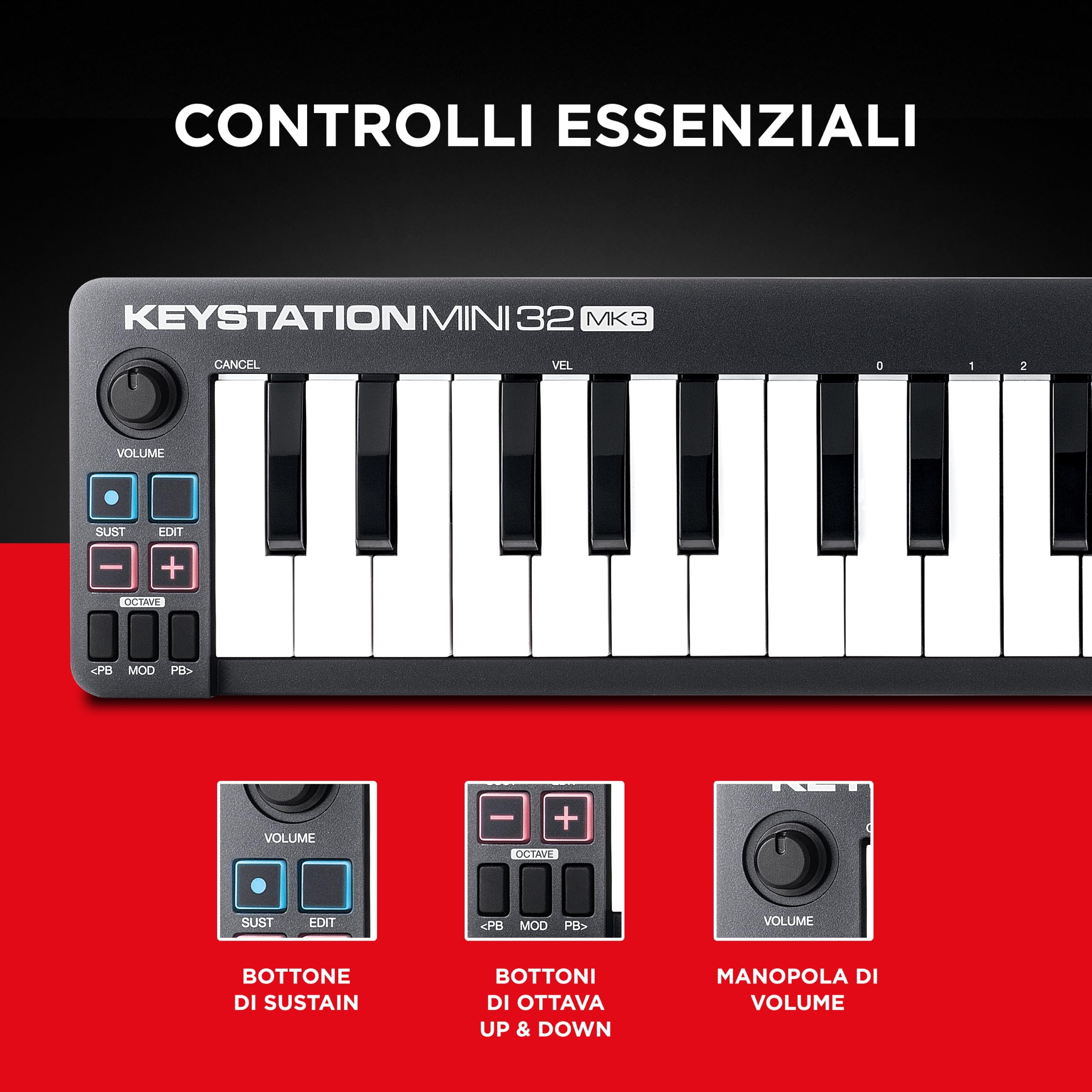 M-AUDIO Keystation Mini 32 MK3 Controller USB MIDI | Mini Tastiera Portatile, 32 Tasti Sensibili alla Velocita e Software DAW di Registrazione Incluso