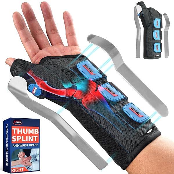 FEATOL Carpal Tunnel Wrist Brace Night Support, Thumb Spica Splint Right Hand for De Quervains Tenosynovitis, Tendonitis, Wrist Brace With Thumb Support-Large/XLarge-Women & Men, Black