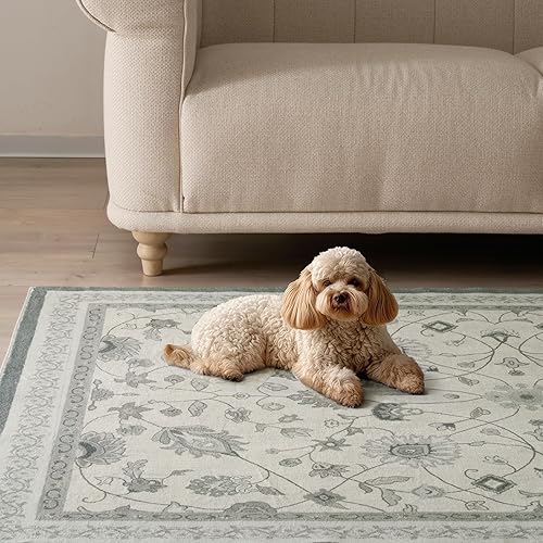 Miniatura 5 de EVERGRACE Alfombras de área para sala de estar, 6 x 9 pies, de lana sintética, estilo bohemio, floral, para interiores y exteriores, alfombras