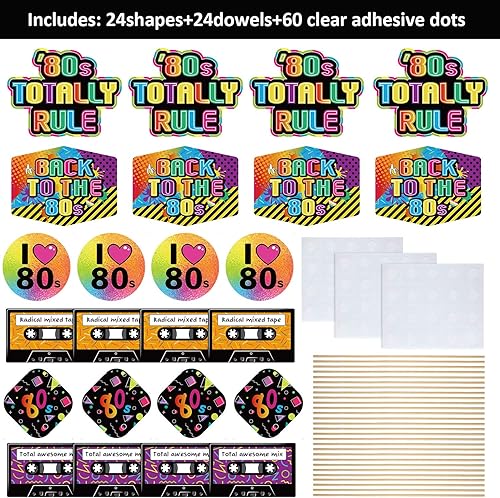 Miniatura 3 de 24 piezas de decoración retro de los años 80 para centro de mesa de 1980, palos de mesa para baby shower o fiesta de cumpleaños, decoración de mesa,