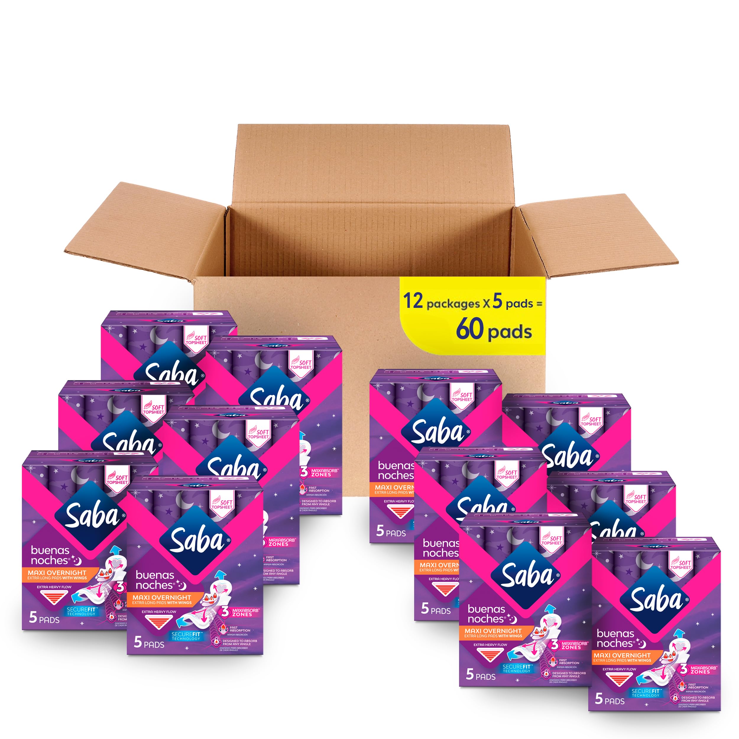 Kotex Overnight Pads Maxi Pads with Wings - 14 Ea/Pack, 12 Pack