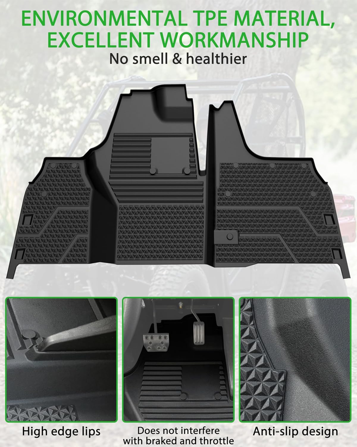 SAUTVS TPE Front Floor Mat for Honda Pioneer 520 2021-2025, Pioneer 500 2015-2023, Rubber Front Row Floor Liners Slush Mat Accessories, Replace #0SP63-HL5-101, All Weather Protection - Image 4