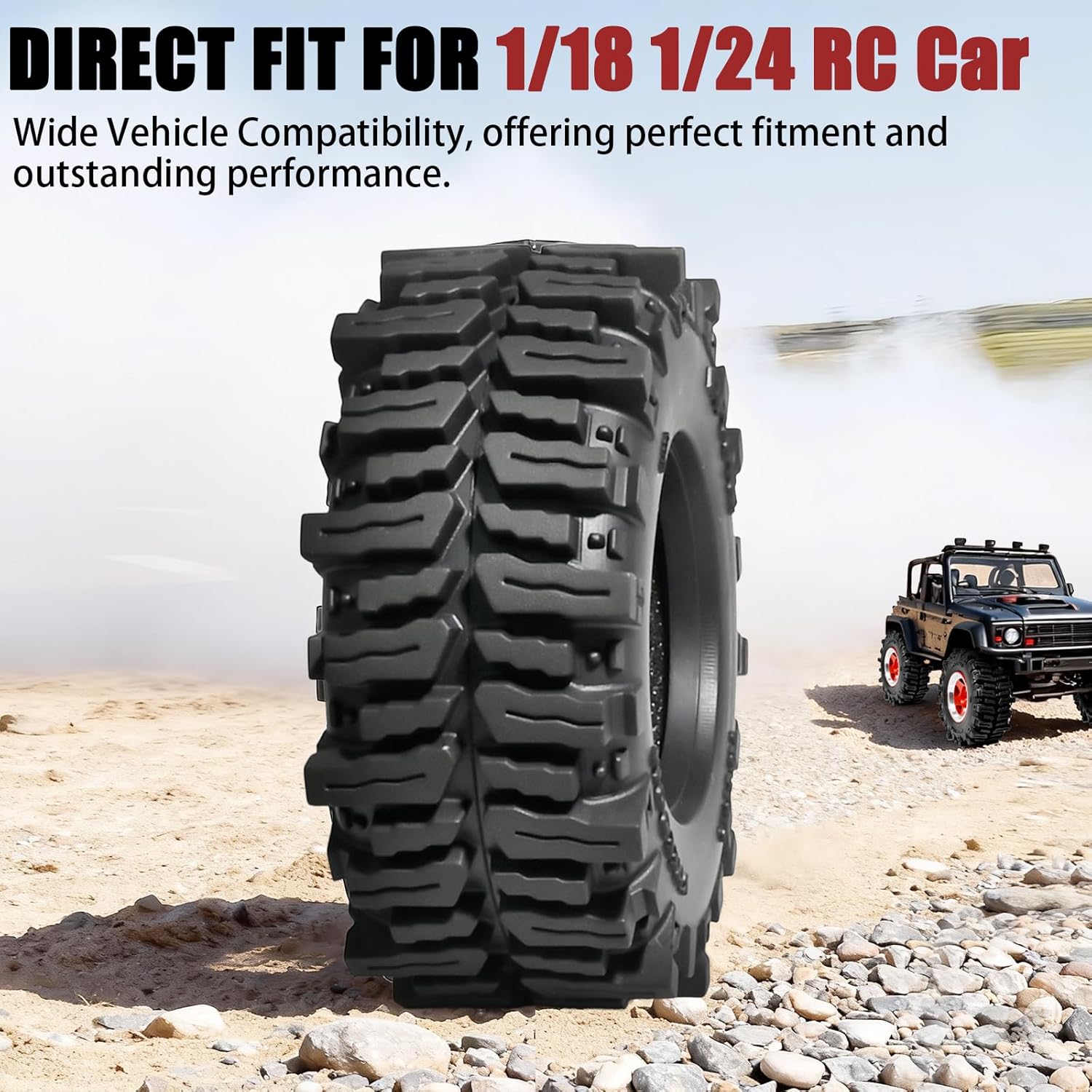 1.3” Crawler Tires Swamp Claw Mud Terrain Tire 64x26mm Soft Rubber Tire with Foam Insert Fits for 1/18 1/24 AX24 TRMX4 Axial SCX24 FCX24 Ultimate CR-18P EVO XC-1 RTR RC Model Upgrade (4PCS)