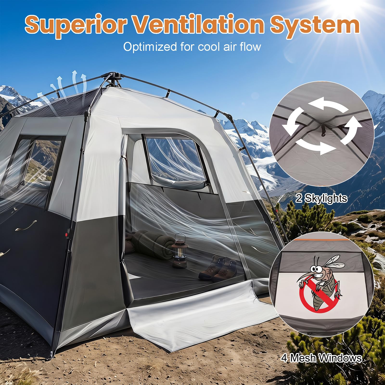HOMASIS Tenda da Campeggio per 5-6 Persone, 276 x 275 x 185 cm | Tenda a Cabina da Esterno Impermeabile con Porta, Finestre e Lucernari in Rete, Borsa da Trasporto, per Viaggi e Escursionie