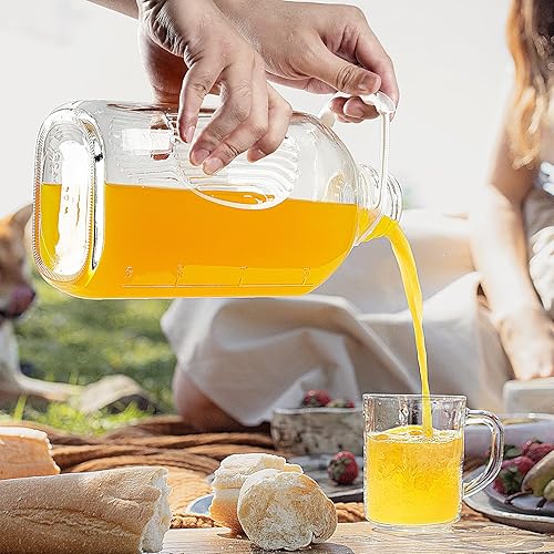 Miniatura 8 de Paquete de 4 botellas de leche de vidrio de 1/2 galón con tapa hermética y 2 picos vertedores - Jarra de leche de vidrio resistente de 64 oz, jarras