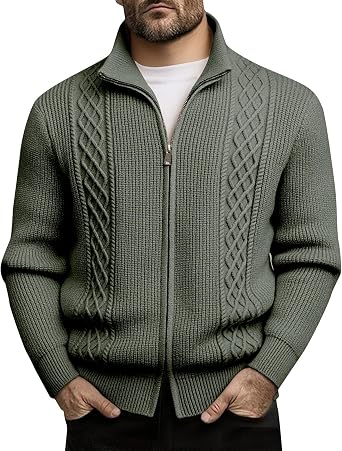 ZYXTIM Mens Full Zip Cardigan Sweater Jacquard Knit Long Sleeve Sweater Coats Ribbed Winter Spring Warm Jackets Big and Tall