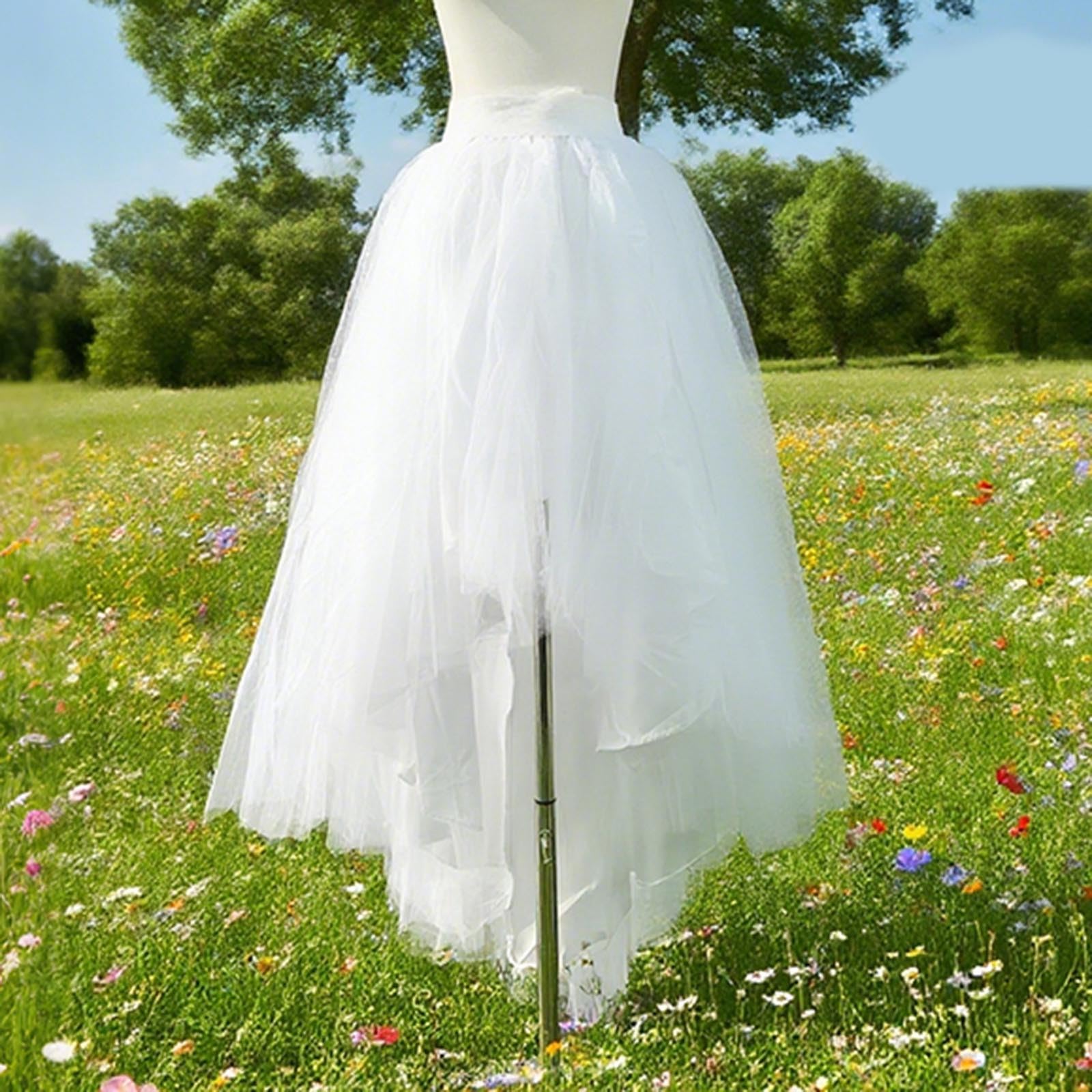 Générique Jupe asymétrique en à Volants superposés pour Femme Taille Haute élastiquée en Mousseline Fluide et Coupe Moderne