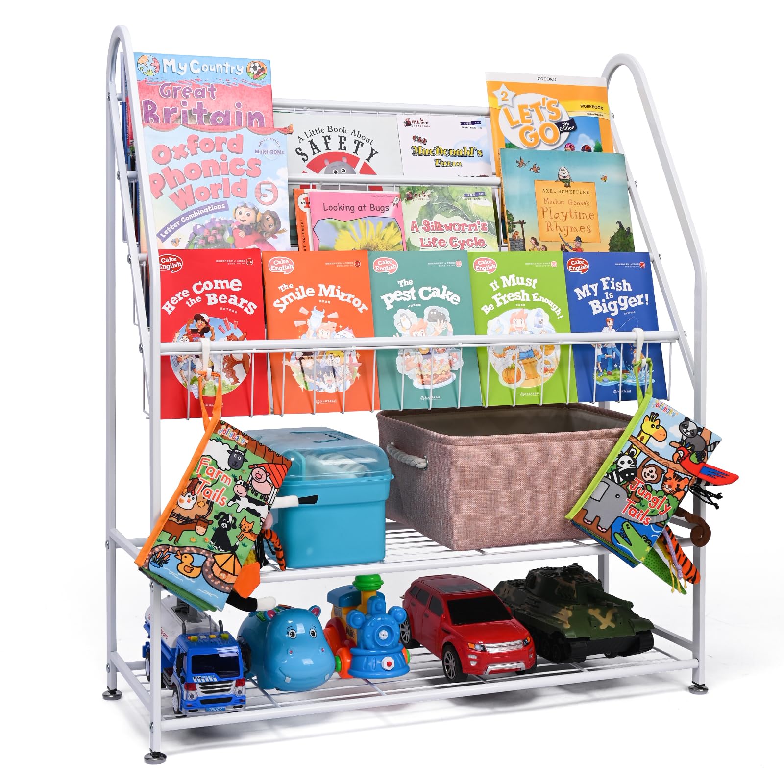 Metal Kids Bookshelf - 5 Tier Bookcase & Toy Storage, Perfect for Kids Room, Bedroom or Living Room (Large, White)