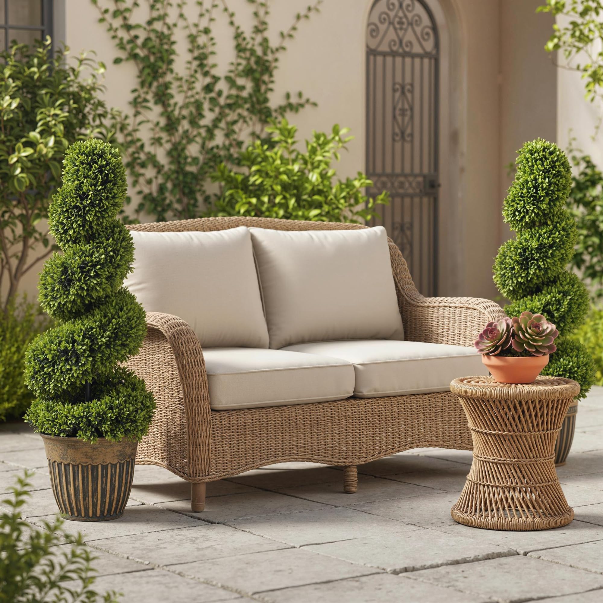 HOMCOM Juego de 2 plantas artificiales decorativas topiarias en espiral de boj en maceta, plantas falsas para decoración del hogar, interiores y exteriores, 90 cm, verde claro