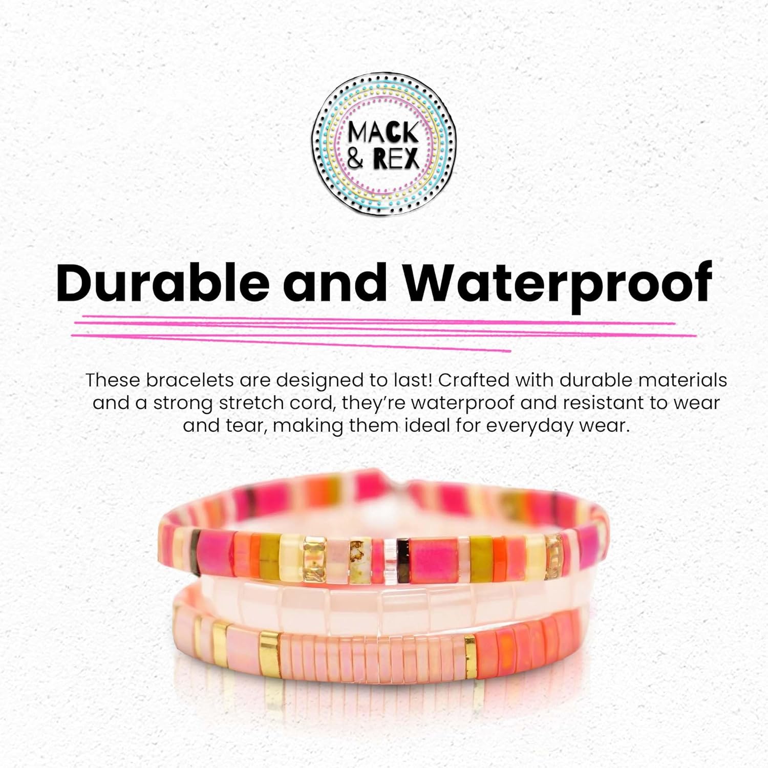 Mack and Rex | Sunset - TILA BEMack and Rex (Sunset) Tila Bead Stretch Bracelets - Miyuki Tila Beads Durable, Waterproof, Lightweight & Comfortable for Layering - Fit for Men and Women, Gift Idea - Stack of 3