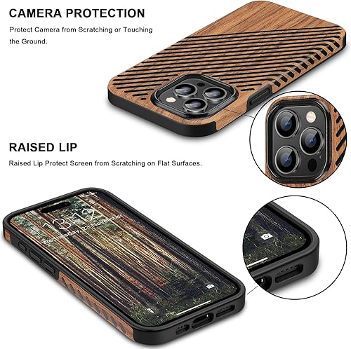Miniatura 4 de TENDLIN Funda magnética compatible con iPhone 15 Pro Max, diseño exterior de grano de madera, funda híbrida de TPU (compatible con MagSafe) sándalo