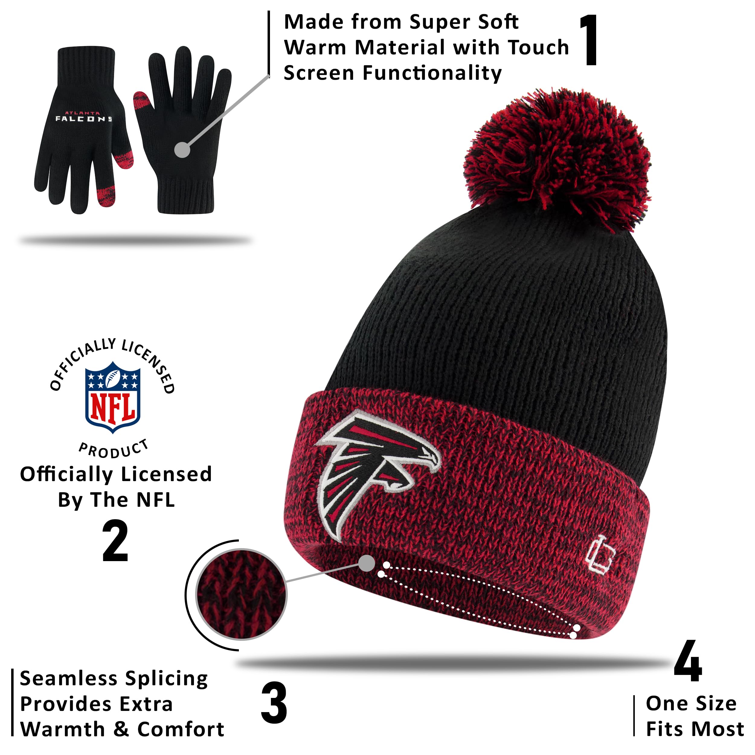 Ultra Game Standard Super Soft Two Tone Winter Beanie Knit Hat with Extra Warm Touch Screen Gloves, Team Color