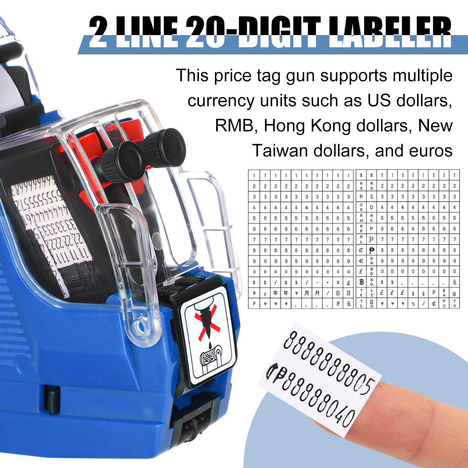 Fullhawl Lot de 3 étiqueteuses de prix à 2 lignes avec 10 000 étiquettes blanches vierges, 3 rouleaux d'encre, pour bureau, magasin, épicerie, cour, vente (bleu)