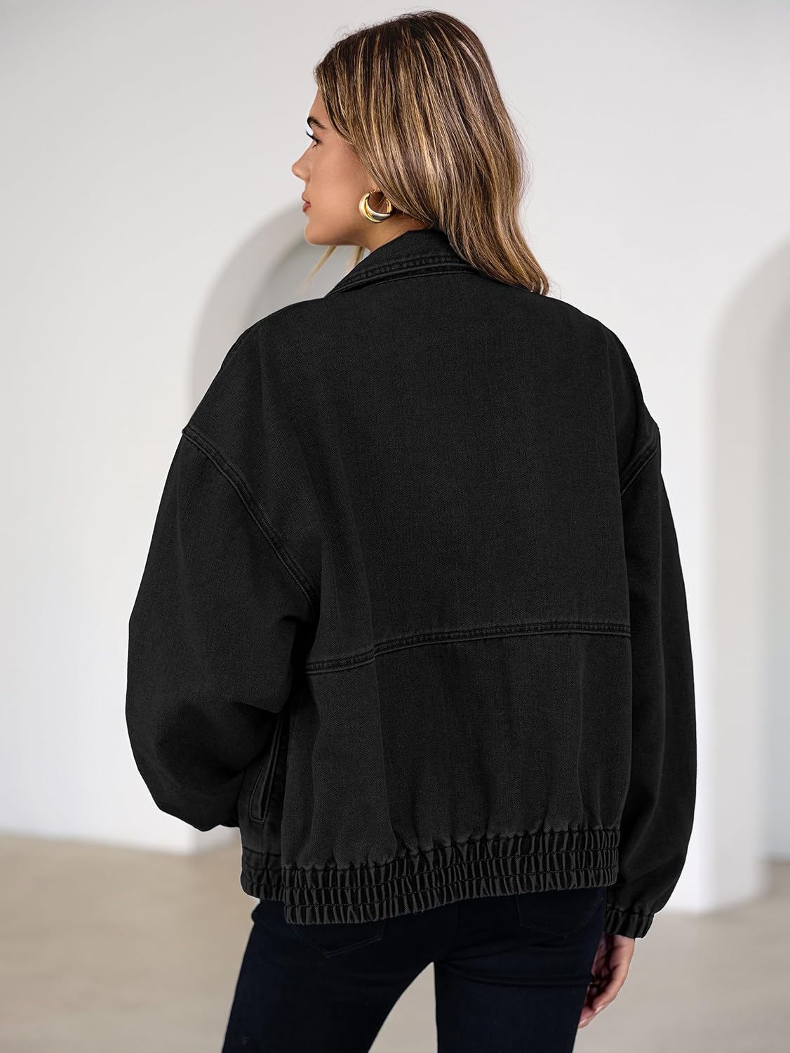 Glamaker Womens Oversized Denim Jacket Trendy Casual Zip Up Long Sleeve Loose Fit Jean Jackets Outfits Outerwear - Image 4