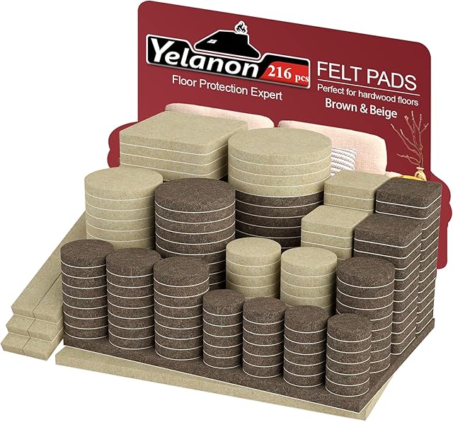 Felt Furniture Pads - 216 Pcs Furniture Pads Hardwoods Floors Self Adhesive, Cuttable Felt Chair Pads , Anti Scratch Floor Protectors for Furniture Feet Chair Legs , Furniture Felt Pads ,Beige & Brown
